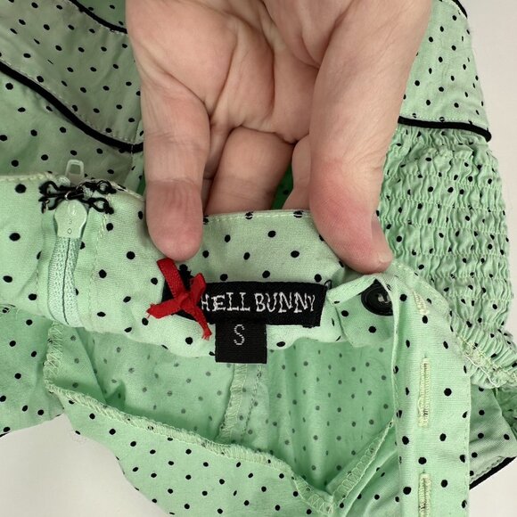 HELL BUNNY dress fit flare polka dot pinup rockabilly mint green 50s inspired S - Picture 10 of 11